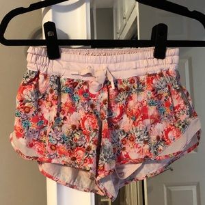 Lululemon pink floral lined shorts